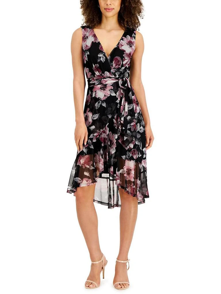 Connected Apparel Petites Womens Floral Print Surplice Wrap Dress 1