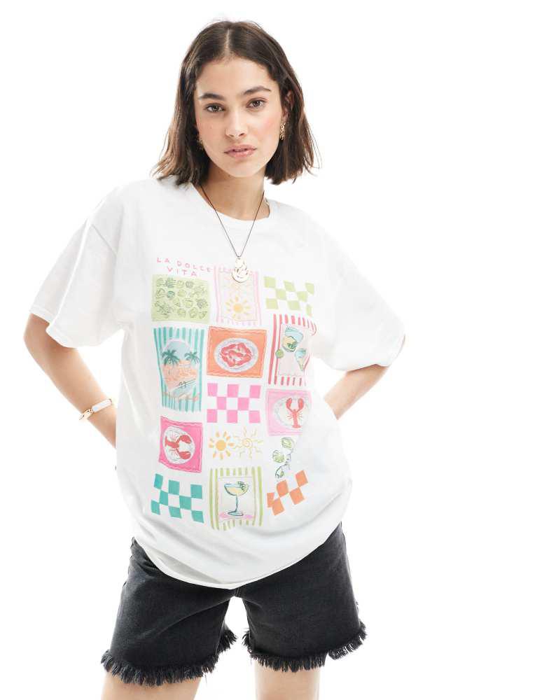 Miss Selfridge Miss Selfridge summer postcard graphic front print tee in white