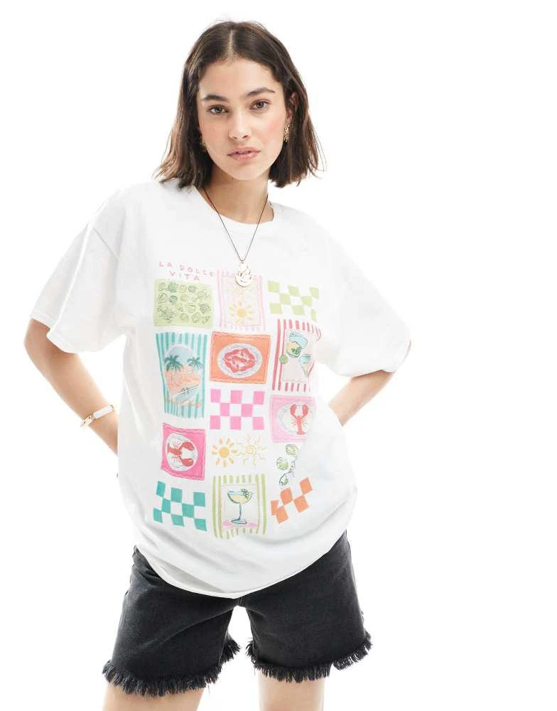 Miss Selfridge Miss Selfridge summer postcard graphic front print tee in white 1