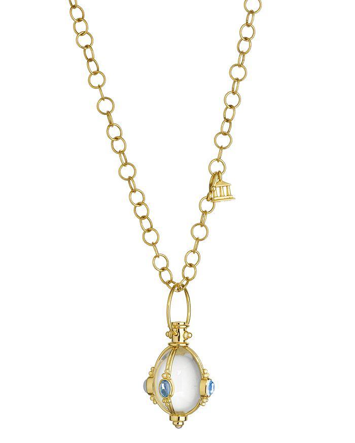 Temple St. Clair 18K Yellow Gold Classic Cabochon Amulet with Oval Rock Crystal, Royal Blue Moonstone and Tanzanite