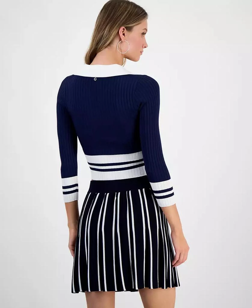 GUESS Women's Sydney Contrast-Stripe Polo Sweater 4