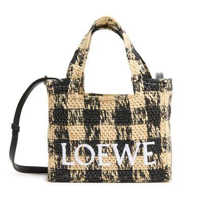 Loewe LOEWE Font Gingham mini raffia tote bag - Tote Bags