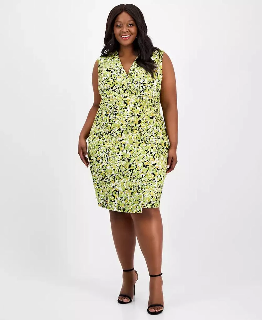 Kasper Plus Size Sleeveless Printed Fax-Wrap Dress 1