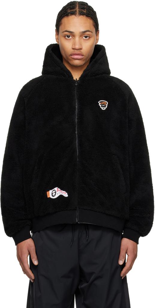 AAPE Black & Gray Moonface Logo Zip-Up Reversible Hoodie