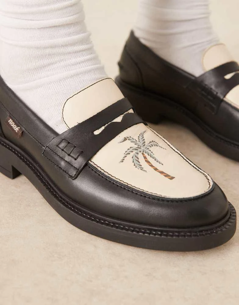 Noak Noak Made in Portugal penny loafers in black with print 2