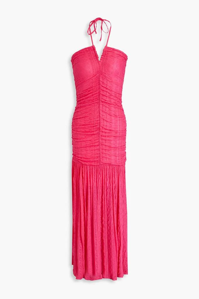 Ganni Ruched textured-knit halterneck maxi dress 1