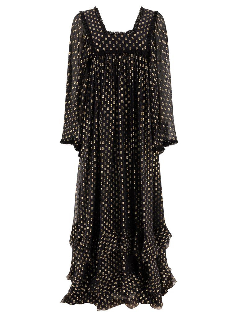 Chloé Metallic Polka-Dot Long-Sleeve Maxi Dress - Dresses
