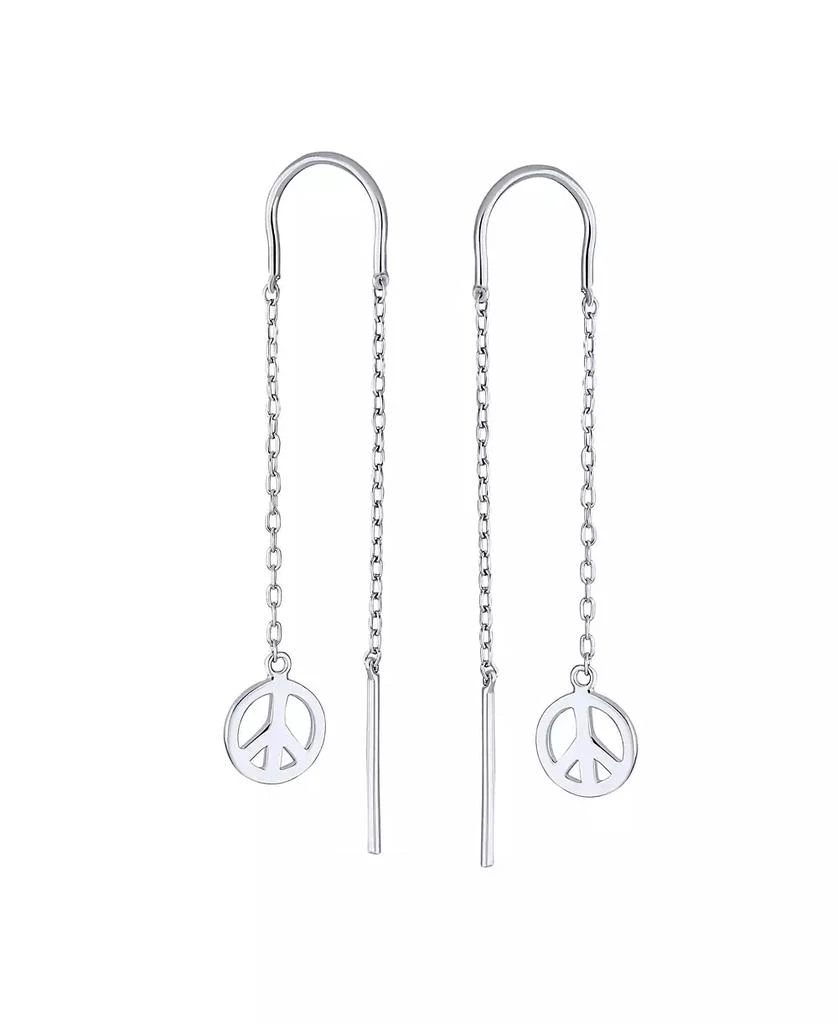 Bling Jewelry Tiny World Peace Sign Dangle Earrings Lightweight Long Flat Chain Threader Sterling Silver 4