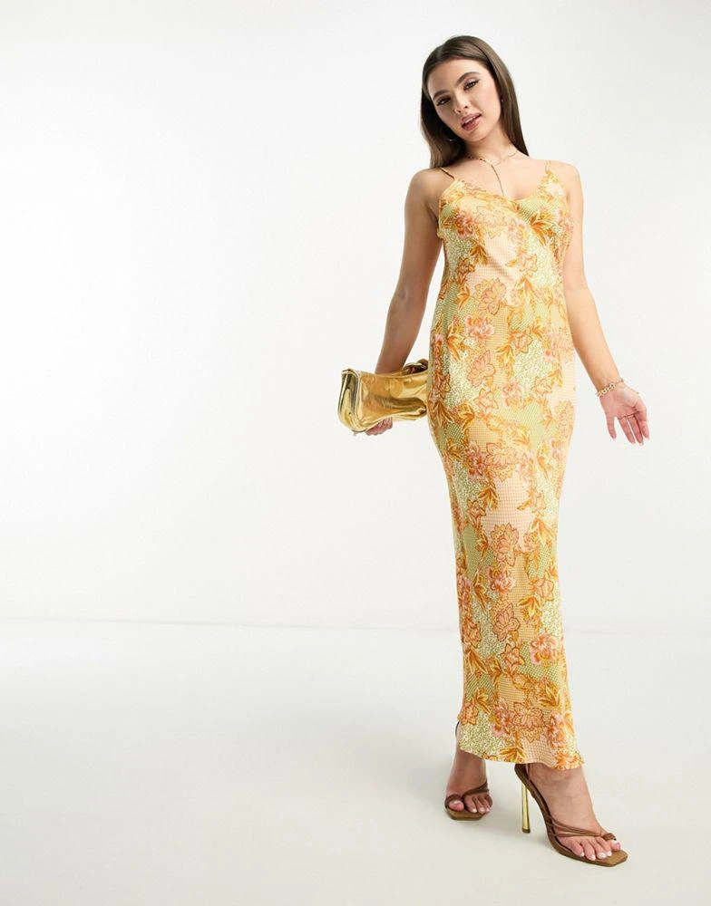 Never Fully Dressed Never Fully Dressed Petite satin slip maxi dress in lavish gold floral 3