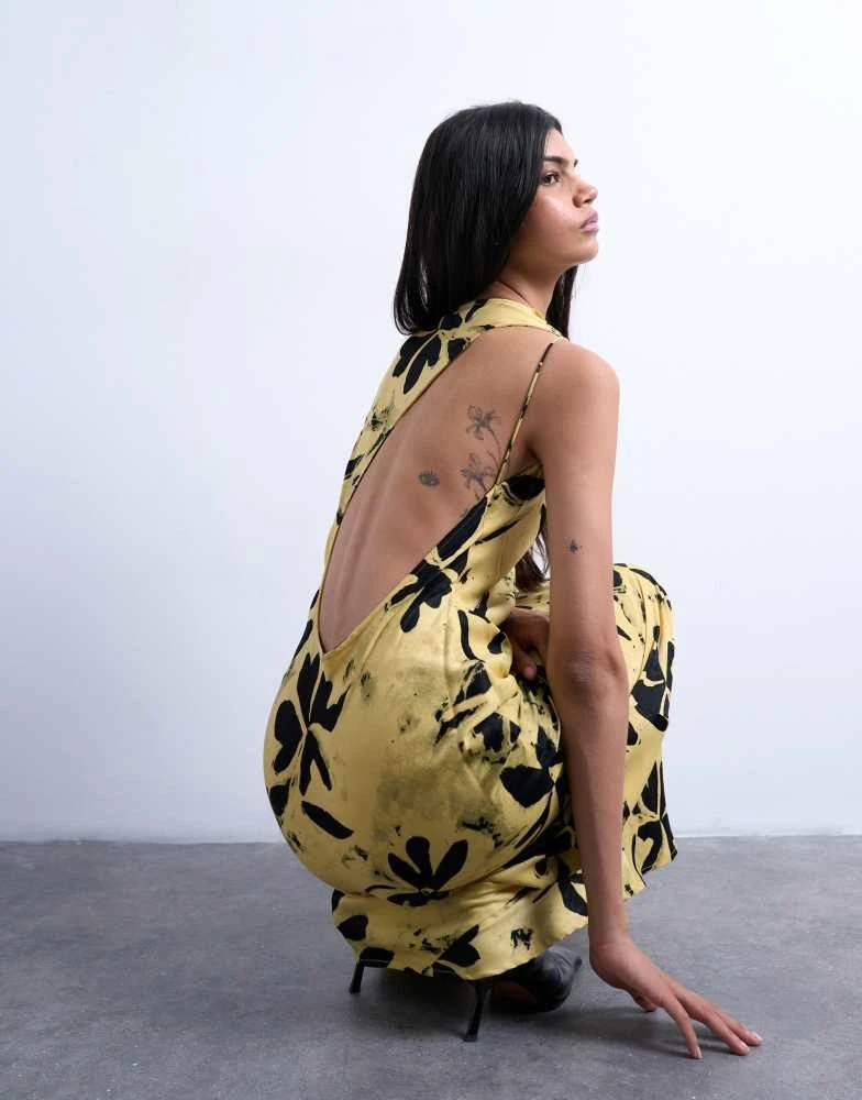 Topshop asymmetric open back dress in buttermilk leaf print  On Sale Now  with Up to 60% Off | Discover Exclusive Deals & Savings at BeyondStyle   Authentic Topshop Home|Women|Dresses with Limited-Time