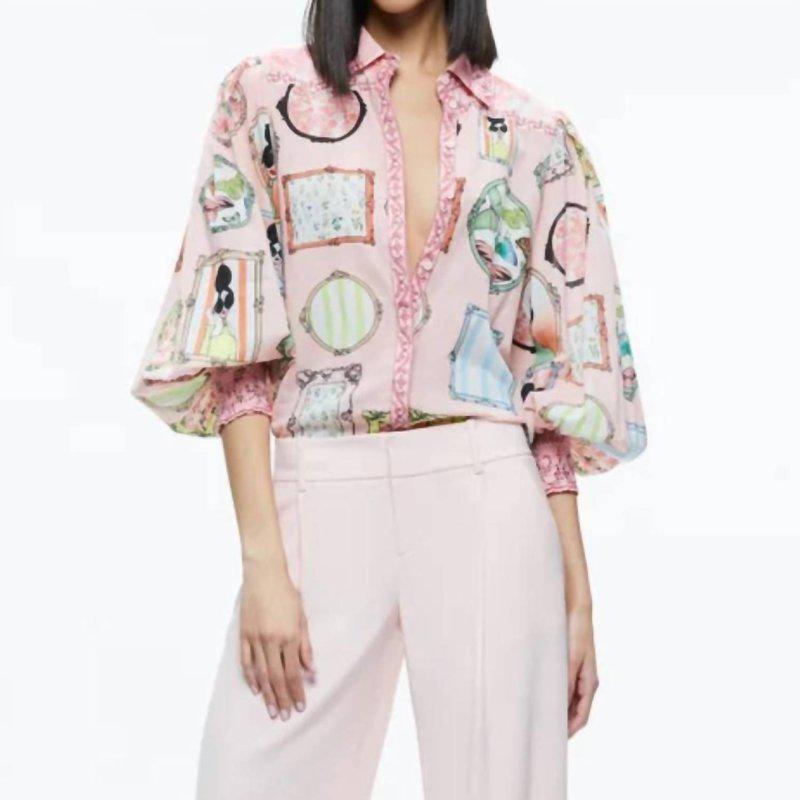 alice + olivia Tiffie Staceface Drama Sleeve Blouse In Pink