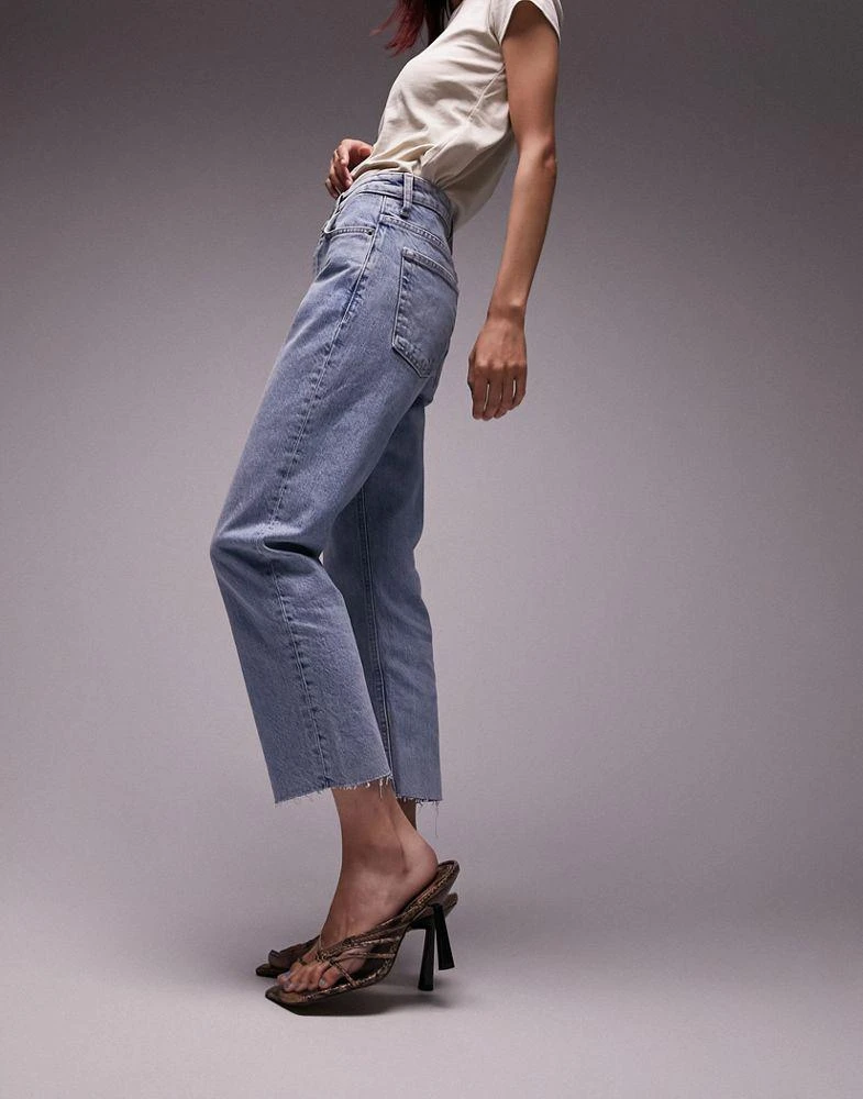 Topshop Topshop Petite straight jeans with raw hem in bleach 4
