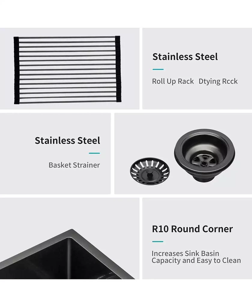 Flynama huluwat 27x21x10inch Gunmetal Black Farmhouse Kitchen Sink Stainless Steel Apron Front 16 Gauge 5