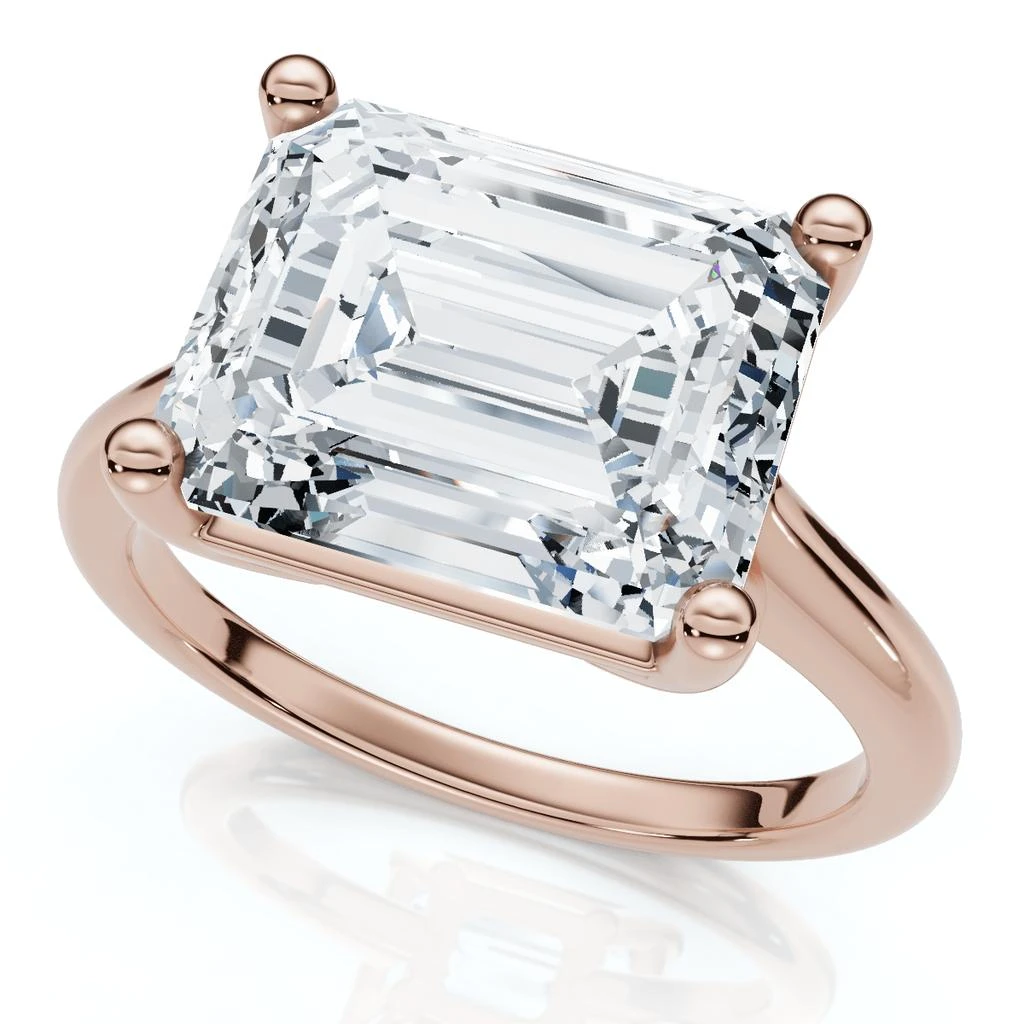 Pompeii3 Certified 5Ct Emerald Cut Lab Grown Diamond Solitaire East West Engagement Ring 5