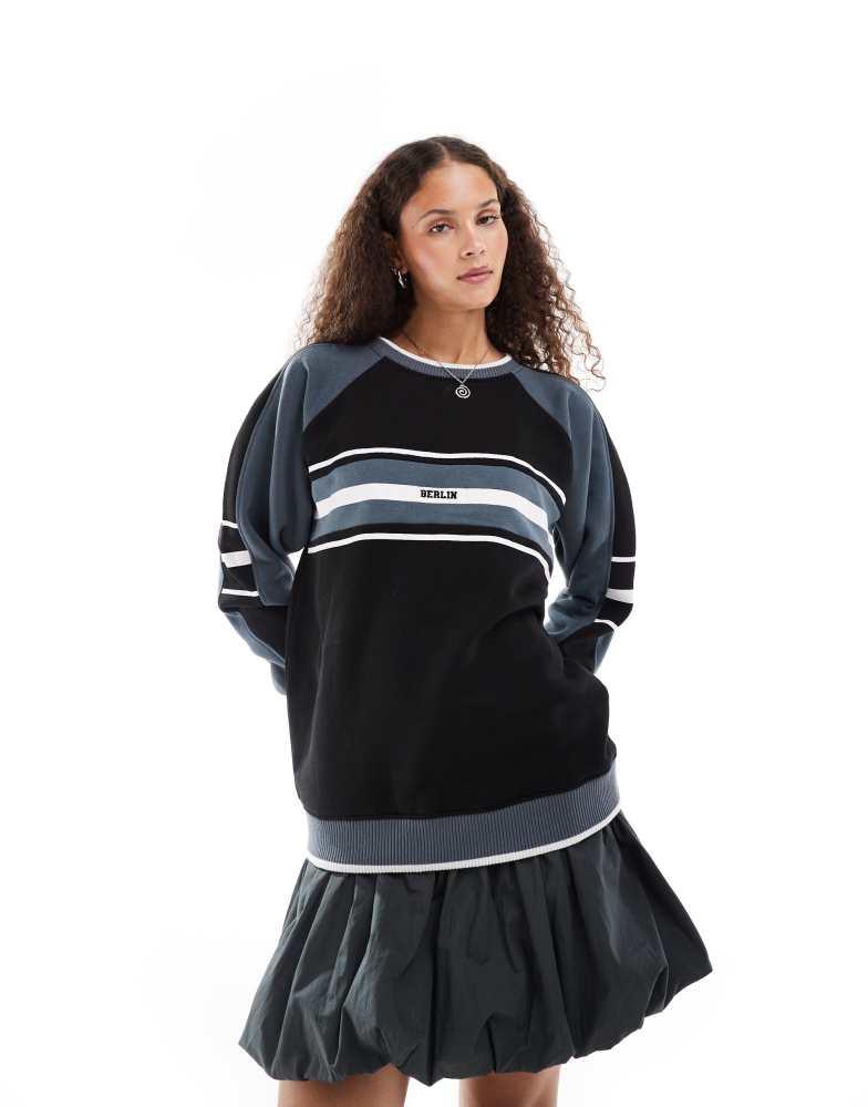 Daisy Street Daisy Street retro baggy sweatshirt in black and grey