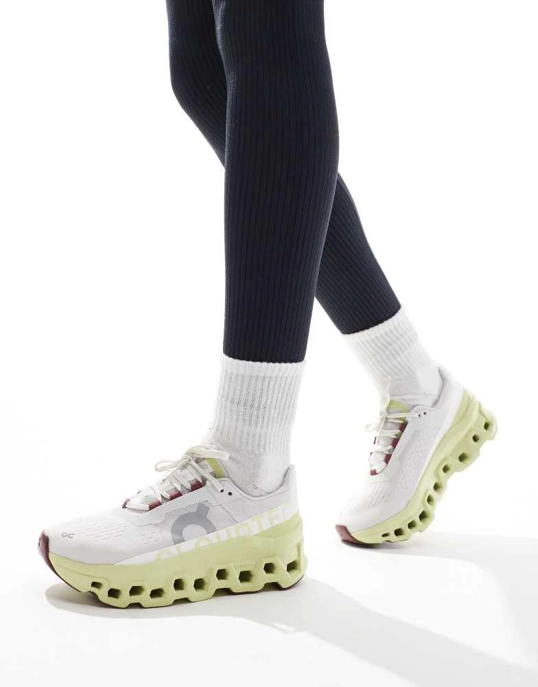 On ON Cloudmonster running trainers in white and yellow 1