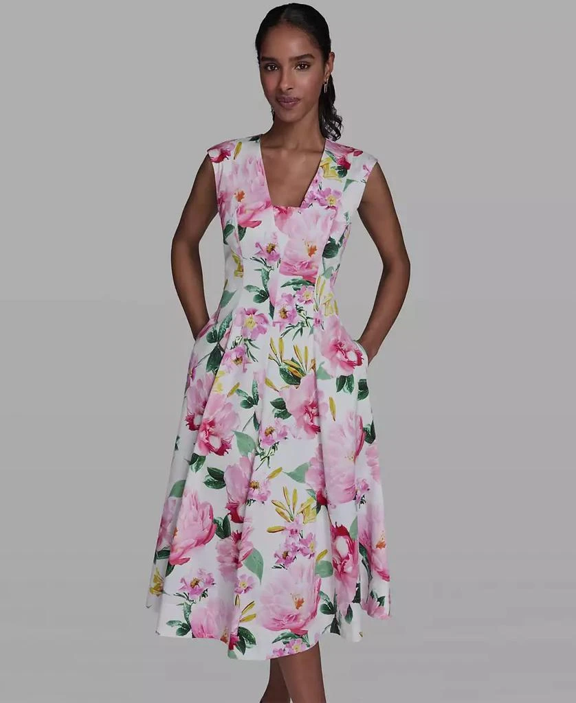 Karl Lagerfeld Paris Women's Placed Floral V-Neck Midi Dress - Dresses & Skirts - Free Shipping - BeyondStyle Karl Lagerfeld Paris Women's Placed Floral V-Neck Midi Dress - Dresses & Skirts - Free Shipping - BeyondStyle
