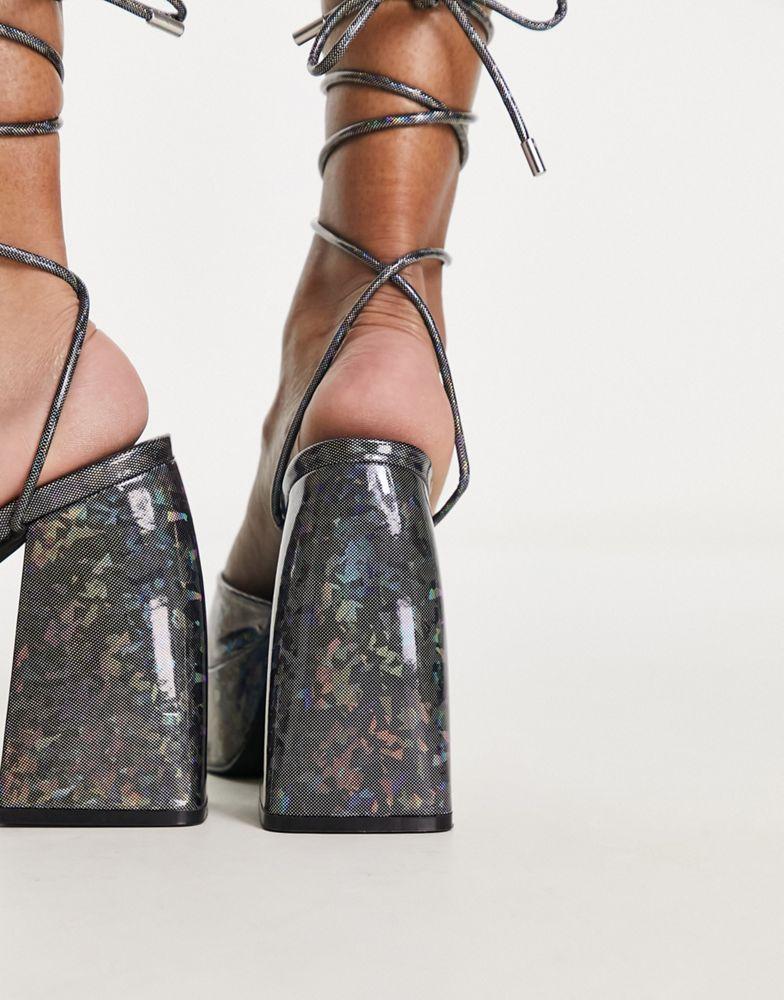 BEBO BEBO Jade mega platform tie leg heeled sandals in pewter glitter