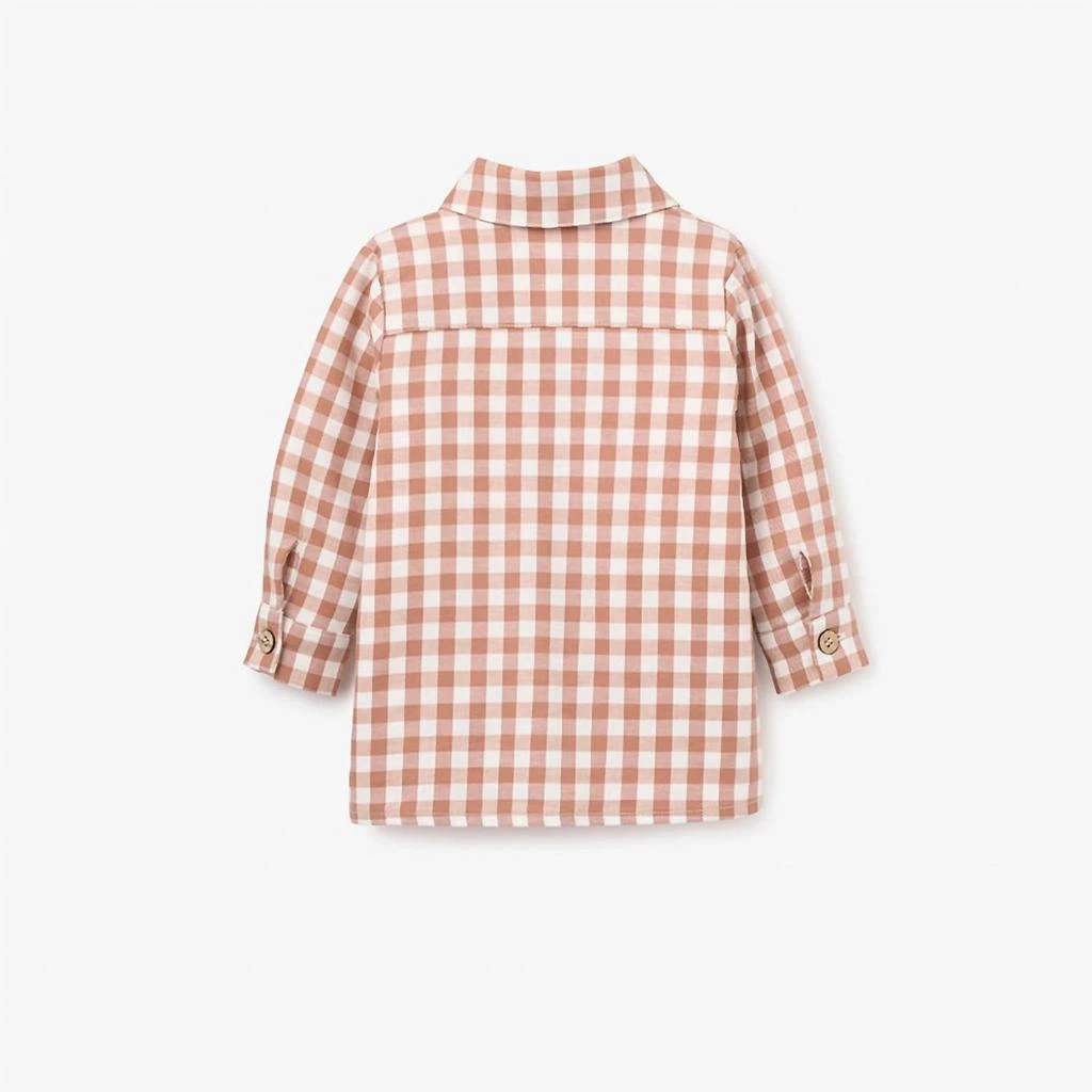 Elegant Baby Unisex Kids Gingham Button Down Shirt In White,rust 2