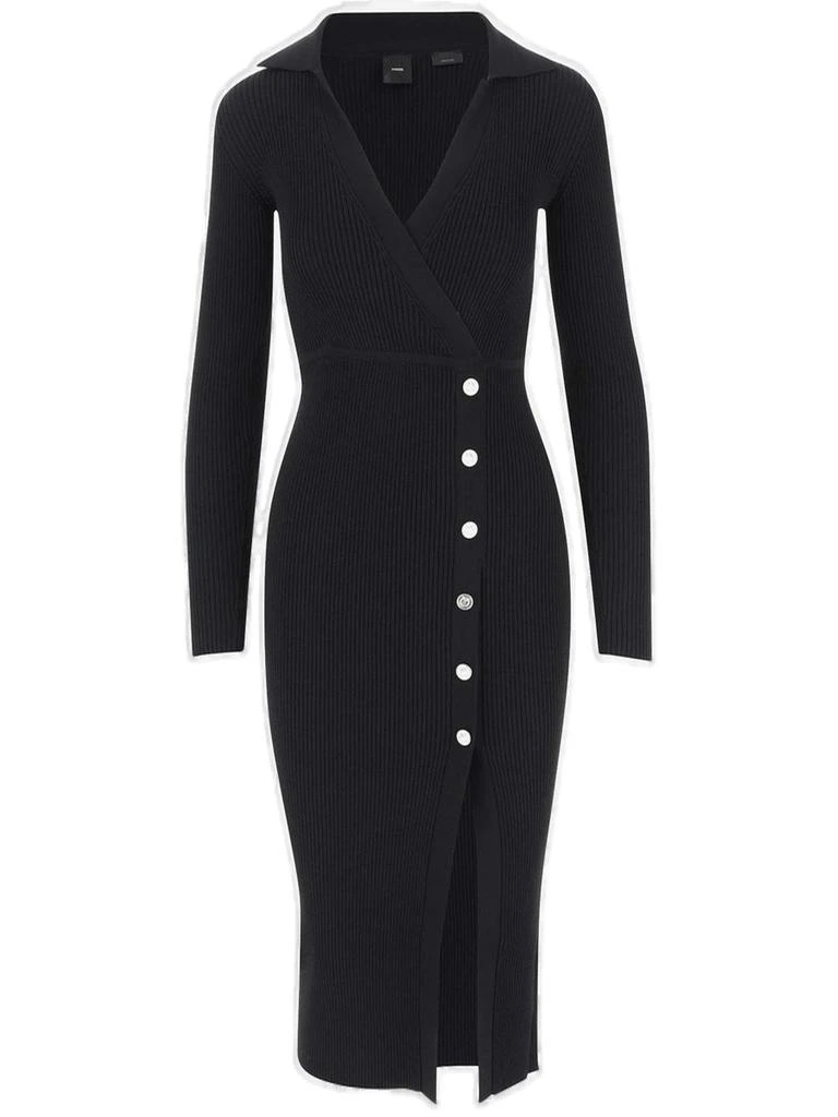 PINKO Pinko Fine-Ribbed Wrapped Midi Dress 1