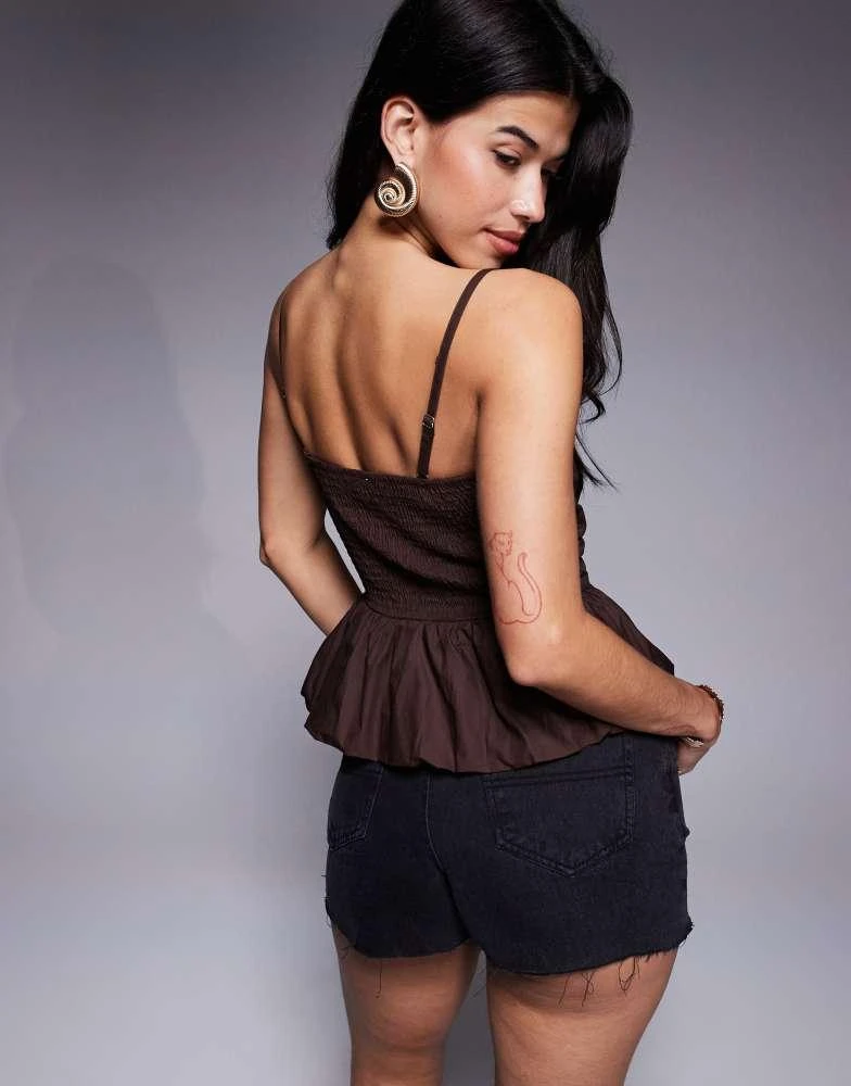 River Island River Island poplin bandeau top in brown 4
