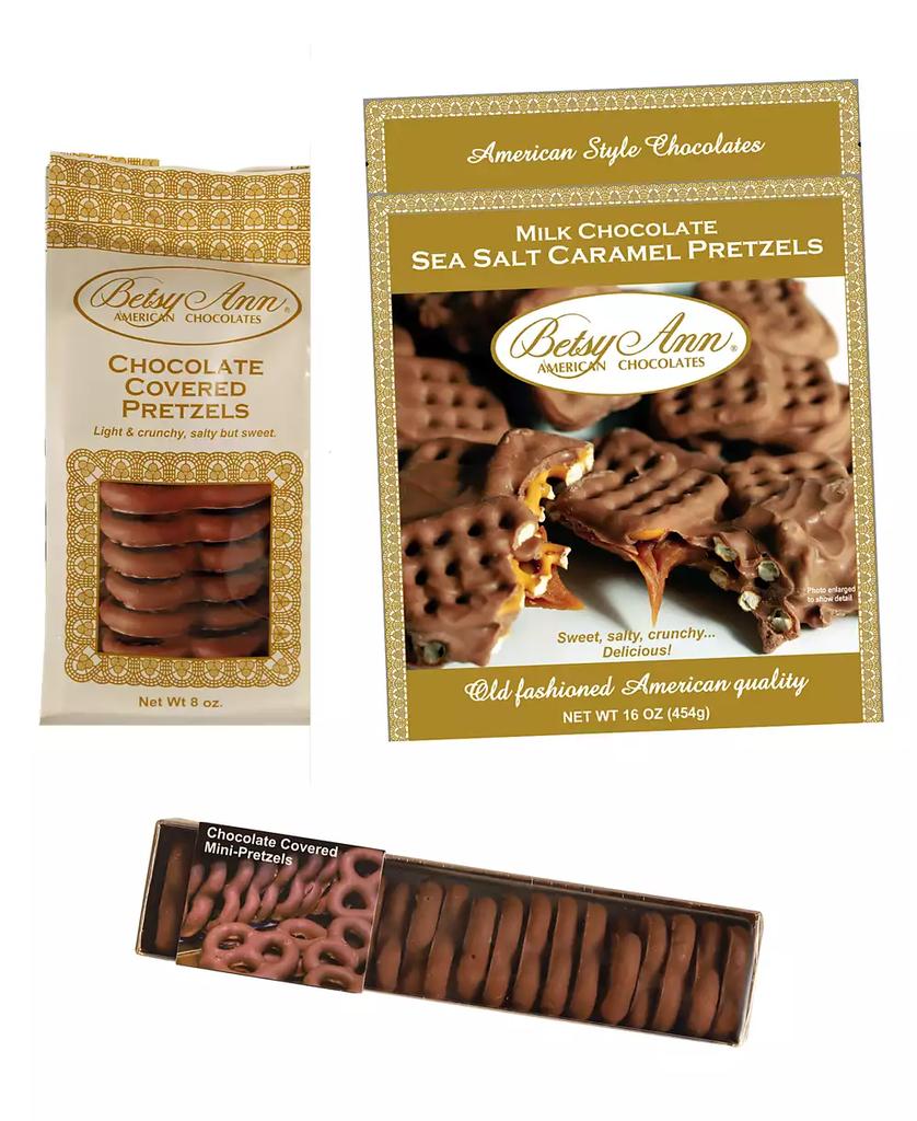 Betsy Ann Chocolates Chocolate Pretzel Assortment Bundle, 3 Piece