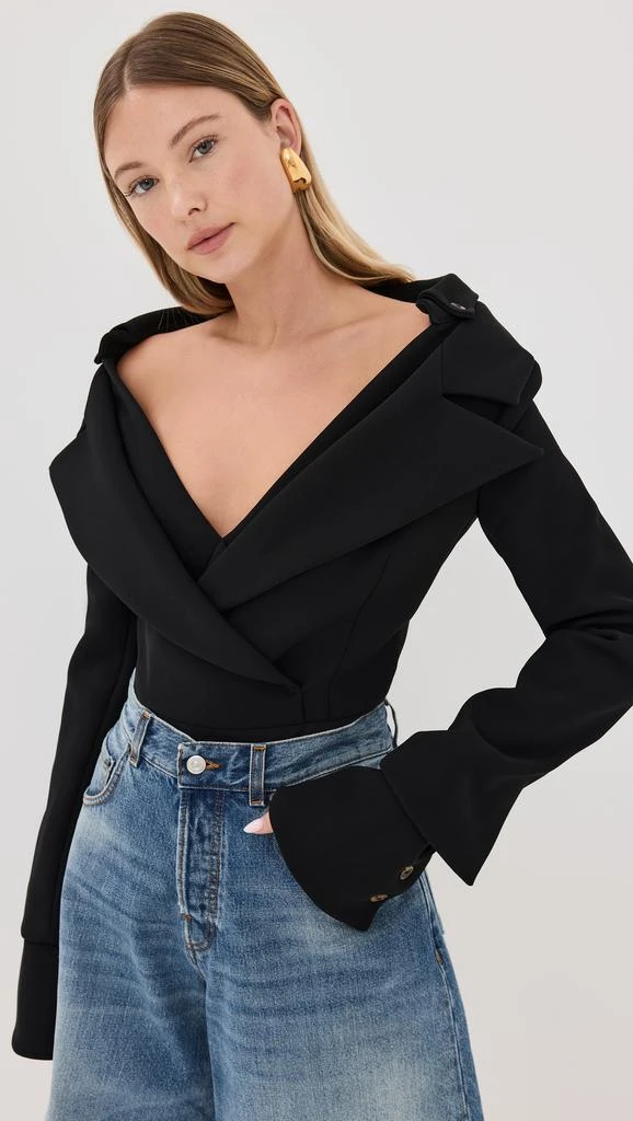 AWAKE MODE Low Cut DÉColletÉ Jacket Bodysuit with Shirting Detailing 1