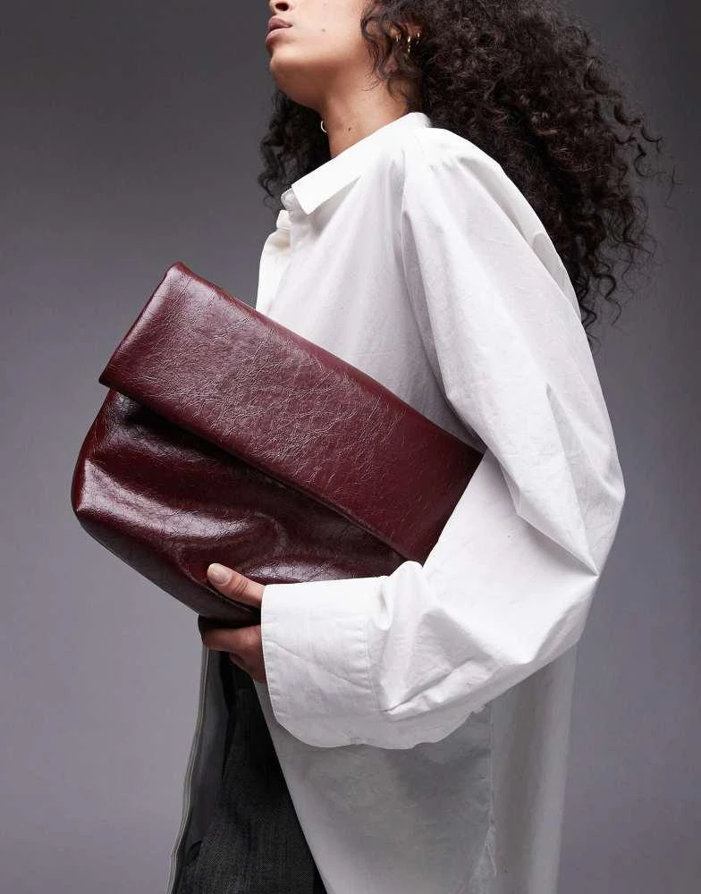 Topshop Topshop Georgia folded clutch grab bag in burgundy 1