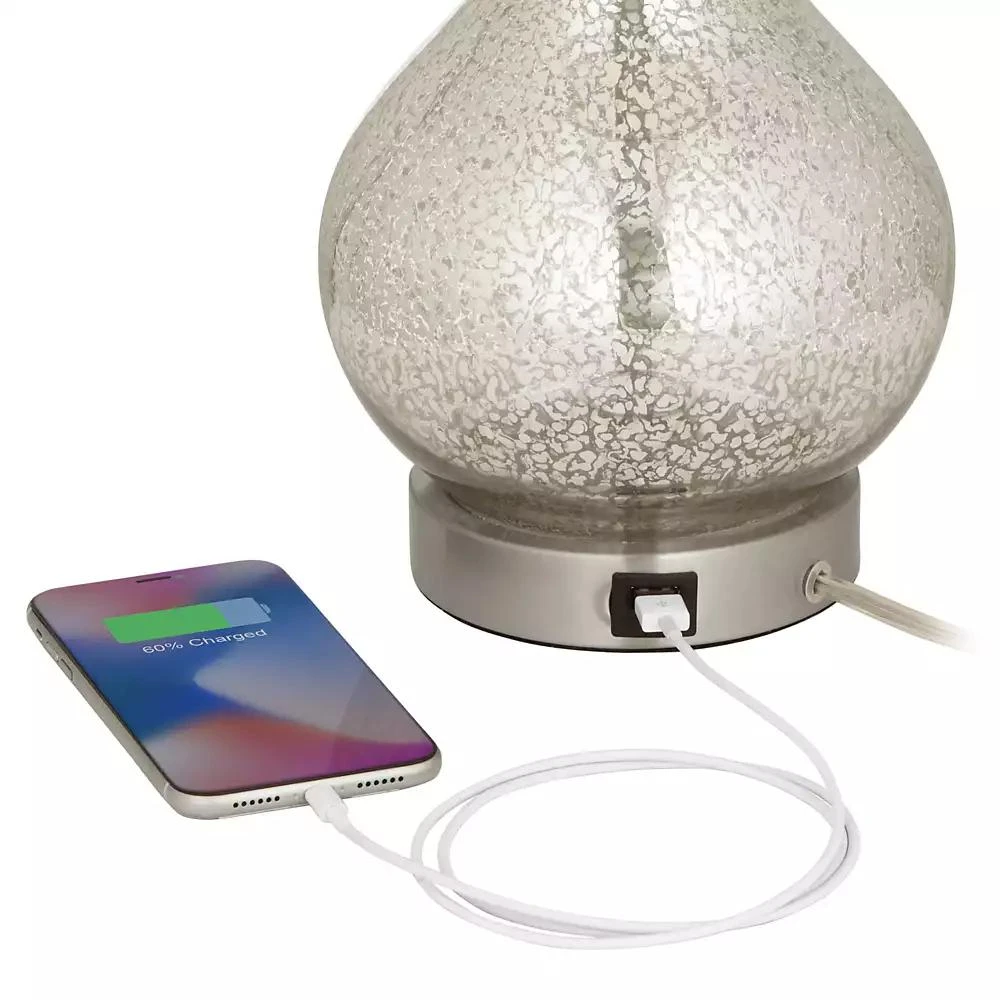 360 Lighting Ledger Modern Accent Table Lamps 21 3/4" High Set of 2 Mercury Glass with USB Charging Port Off-White Drum Shade for Family Office Desk 10