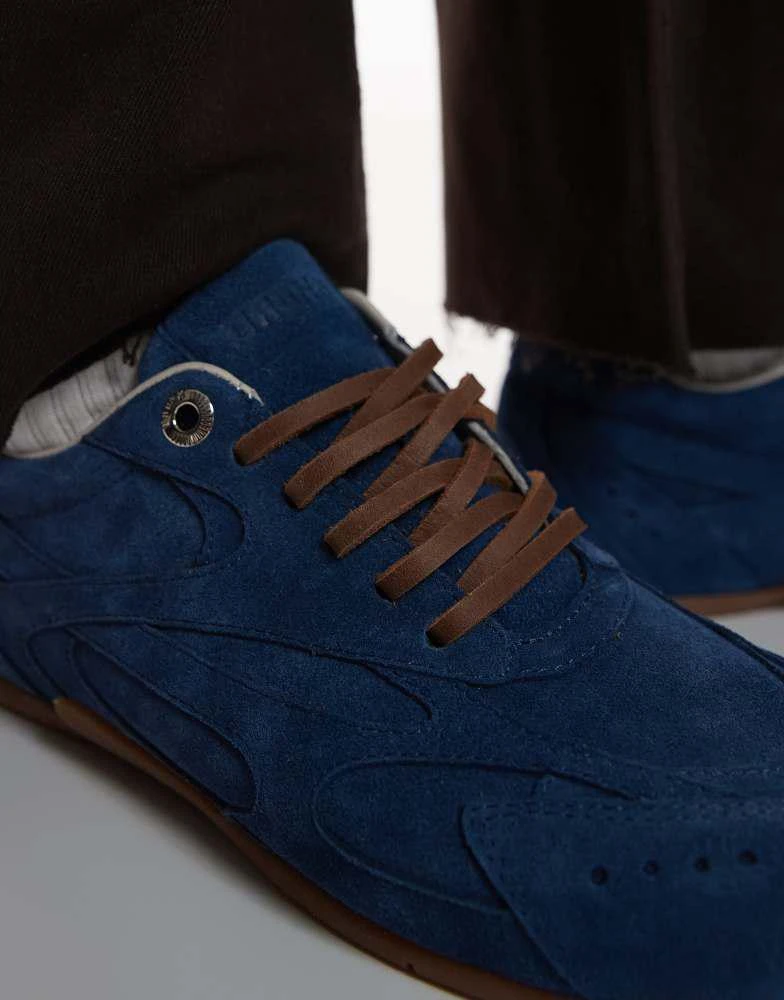 Bronx Bronx Myr-aa lace up trainers in denim blue suede 4