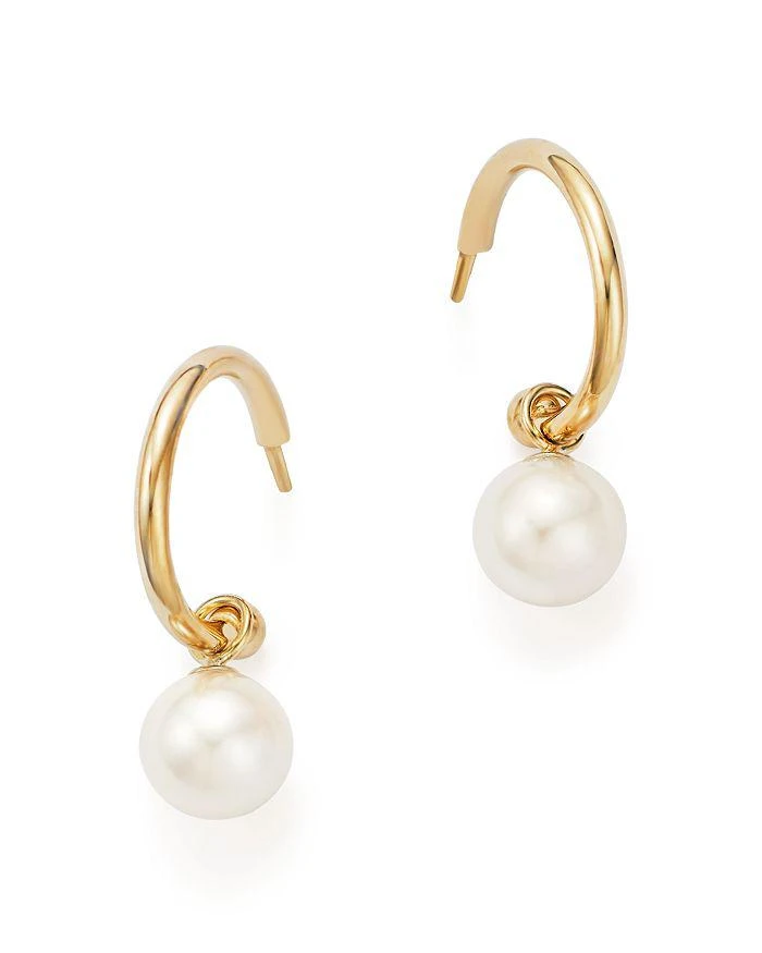 Cultured Freshwater Pearl Huggie Hoop Earrings in 14K Yellow Gold, 6mm