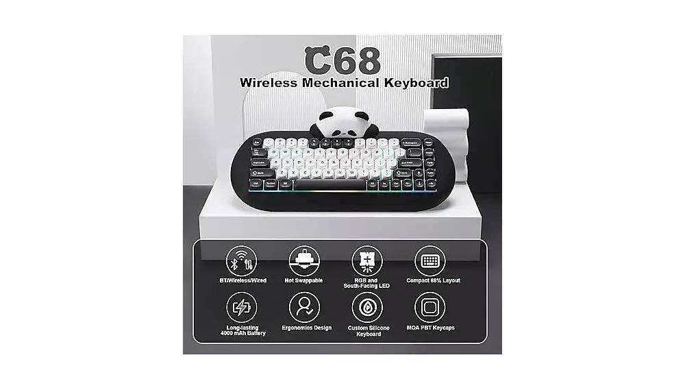 C68 Panda Wireless Mechanical Gaming Keyboard,68 Keys Cute Keyboard w ...