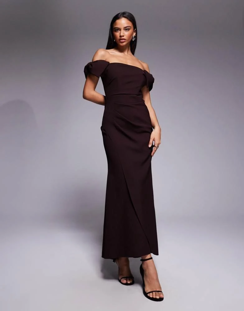 Forever New Forever New bardot ruched maxi dress in wine - Dresses & Skirts  - Free Shipping - BeyondStyle