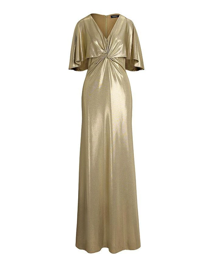 Ralph Lauren Metallic Jersey Twist Front Cape Gown 5