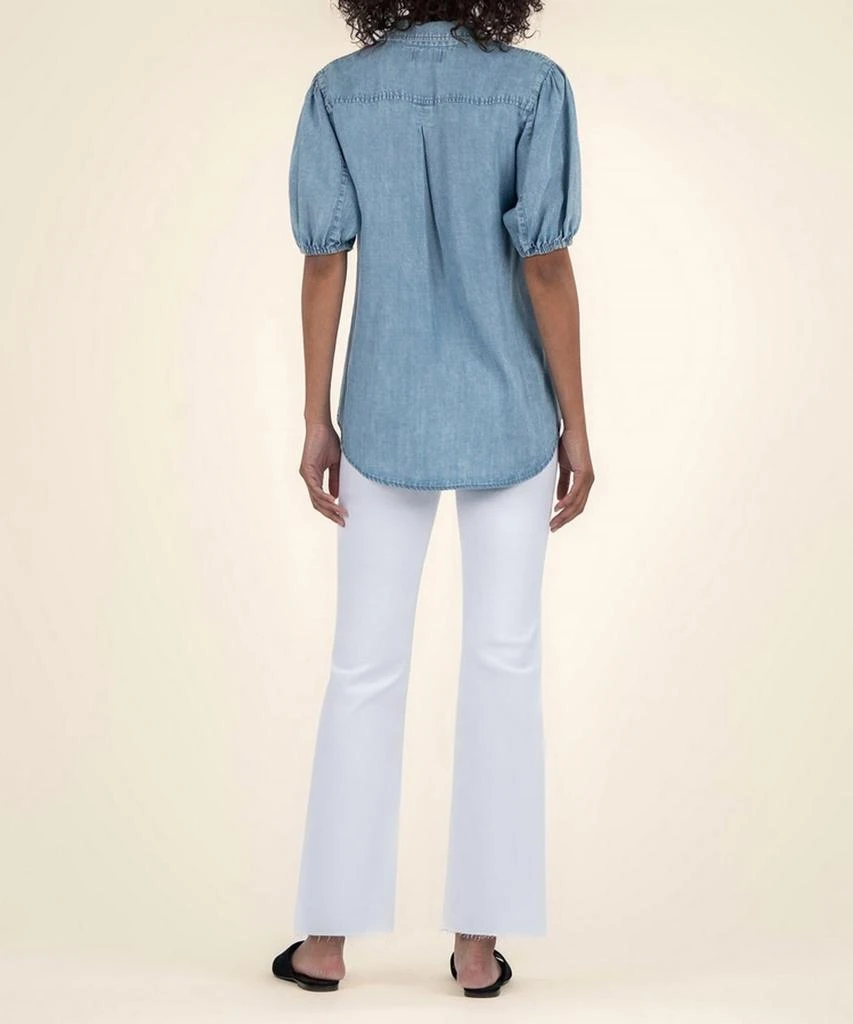 KUT from the Kloth Harriet Short Balloon Sleeve Blouse In Med Wash 2