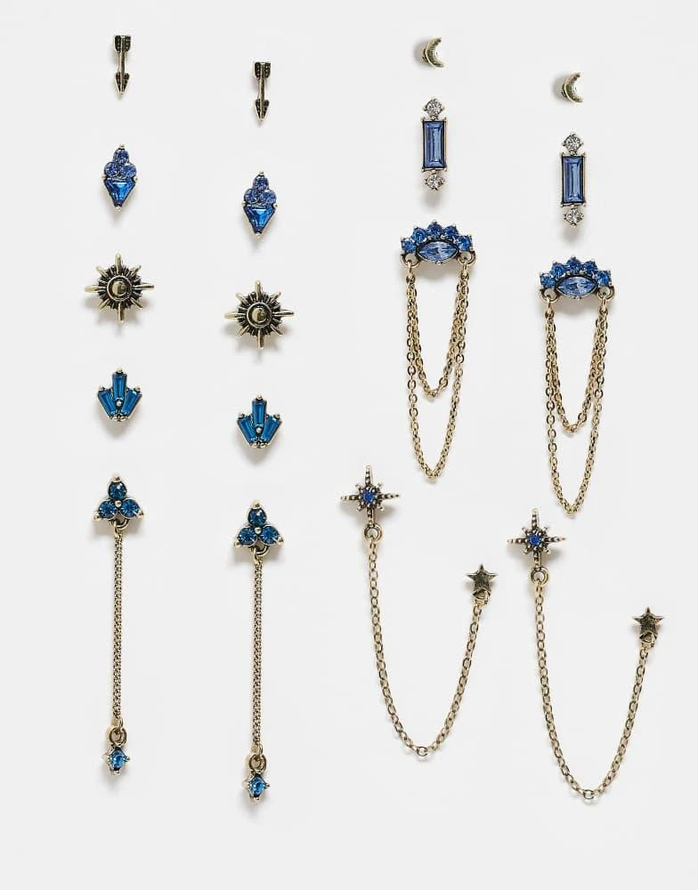 ASOS ASOS DESIGN multi-pack stud earrings in blue faux crystal mix 1