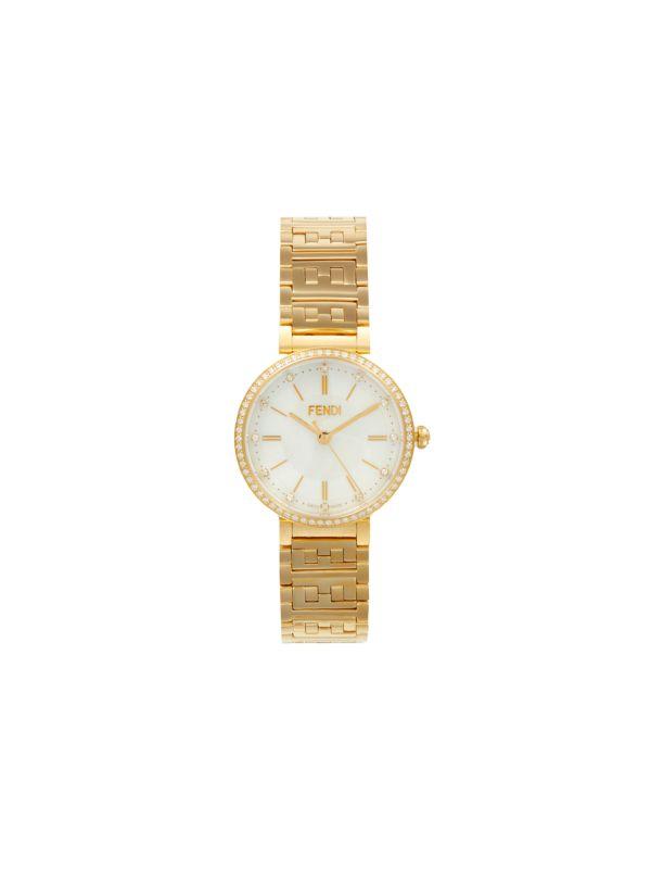 【FENDI】Forever ダイヤモンド ウォッチ マザーオブパール 29mm Forever Fendi 29mm Watch with FF Logo Bracelet, Black MOP