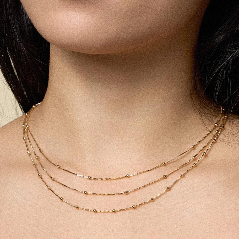 FASHNZFAB 18K Gold Filled Beaded Layered Chain Necklace