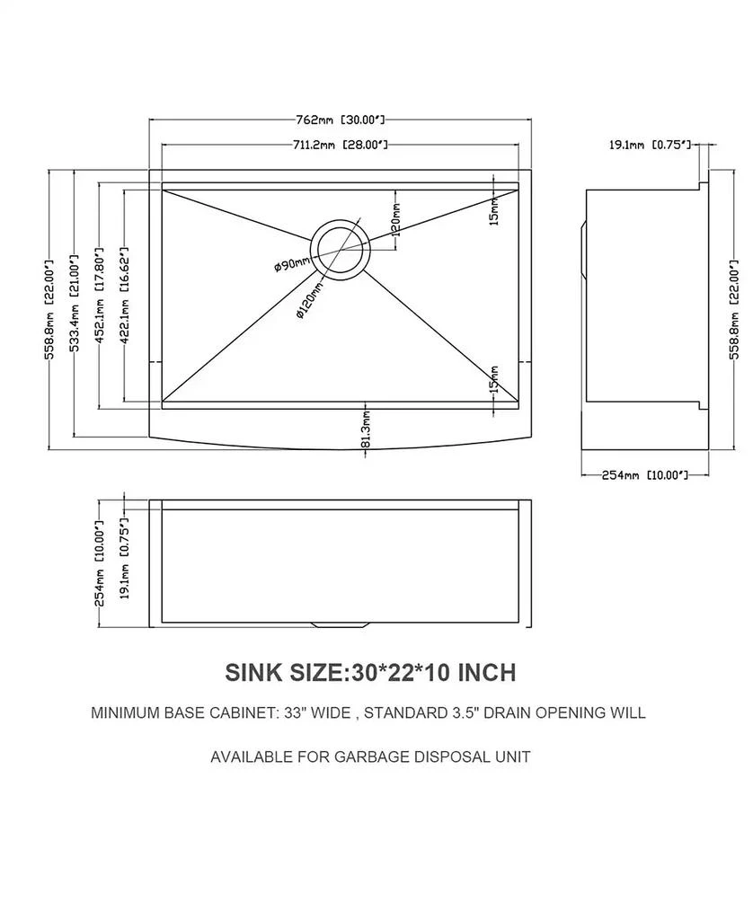 Flynama 30x22x10inch Stainless Steel Farmhouse Kitchen Sink Workstation Apron Front 16 Gauge 6