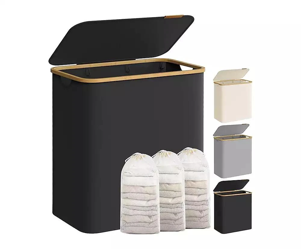 SONGMICS HOME Large 52.8-Gallon Laundry Basket, Collapsible Design, Ink Black