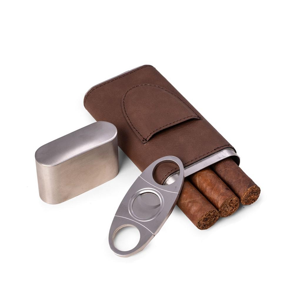 Bey-Berk Leather 3 Cigar Case with Cigar Cutter