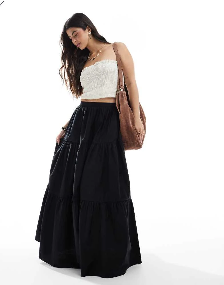 ASOS ASOS DESIGN tiered boho maxi skirt in black 1