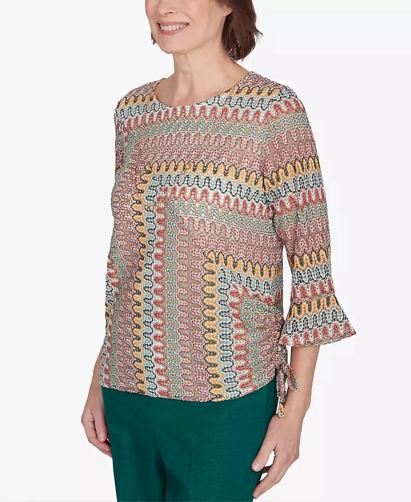 Alfred Dunner Petite Emerald Isle Spliced Texture Top with A Drawstring Hemline 3