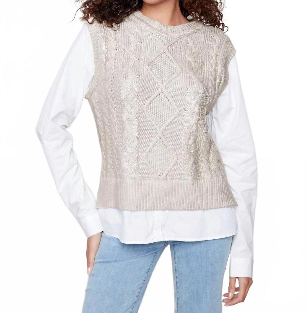 CHARLIE B Foiled Crew Neck Fooler Sweater Vest In Gold