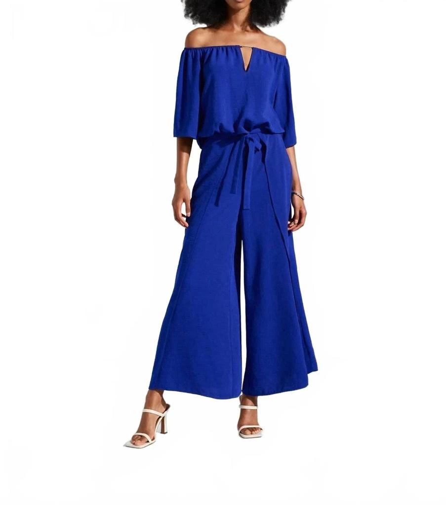 JOSEPH RIBKOFF Off-Shoulder Belted Wide Leg Jumpsuit In Royal Sapphire 4