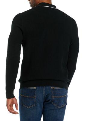 Magaschoni Mens Long Sleeve Tipped Collar Sweater