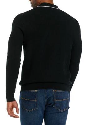 Magaschoni Mens Long Sleeve Tipped Collar Sweater 2