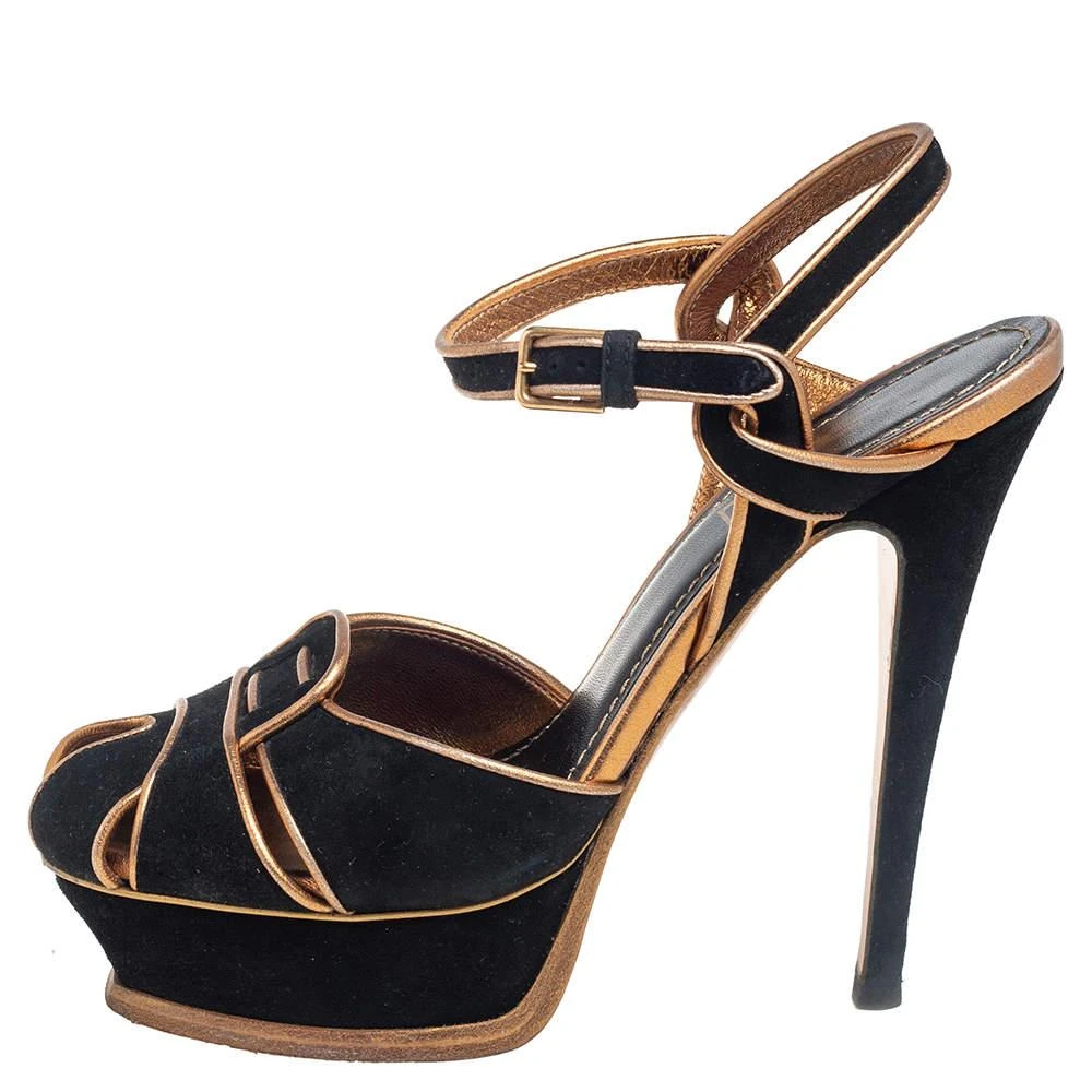 Yves Saint Laurent Saint Laurent  Black Suede Leather Platform Ankle Strap Sandals Size 36 2