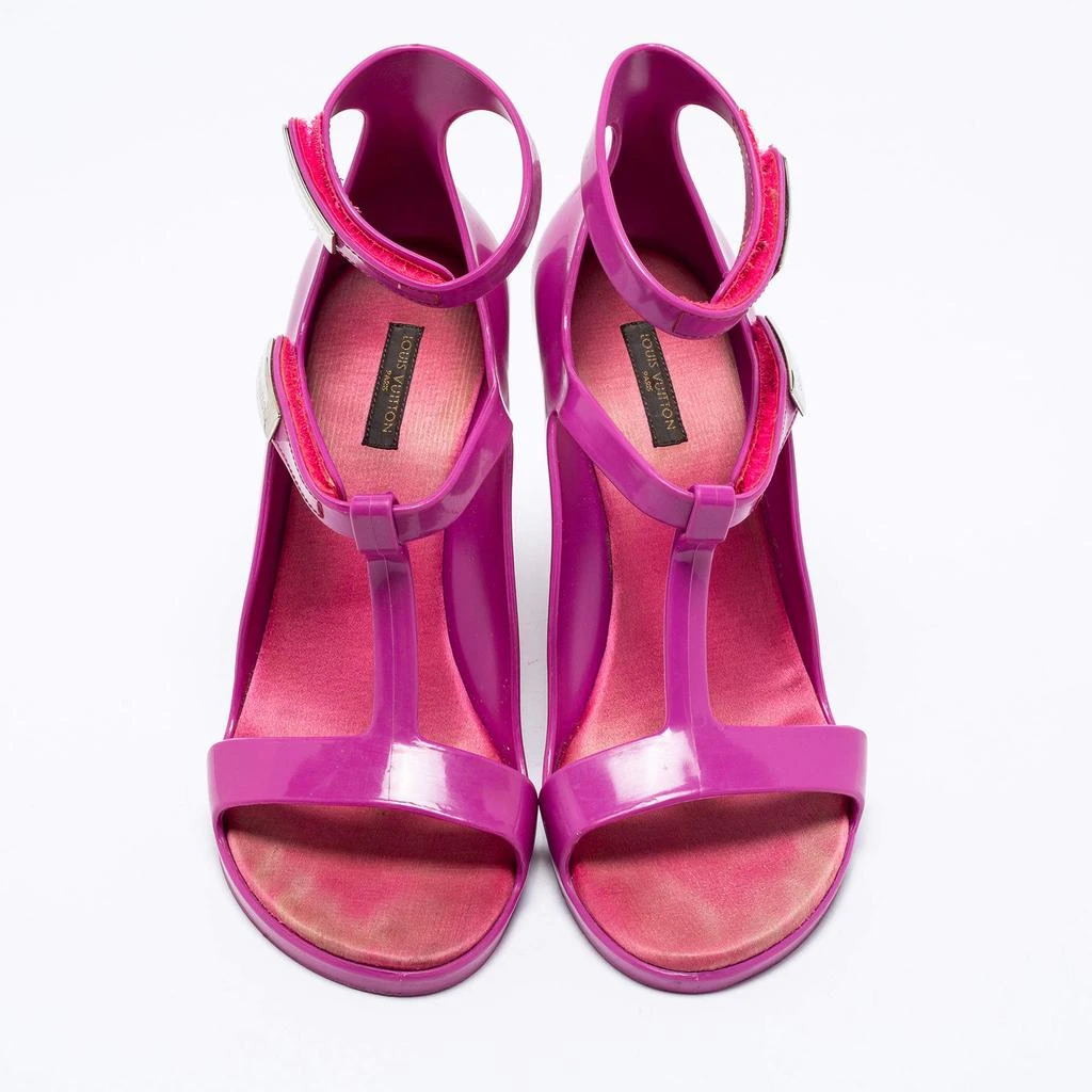 Louis Vuitton Louis Vuitton Purple Rubber Ankle-Strap Wedge Sandals Size 37 3