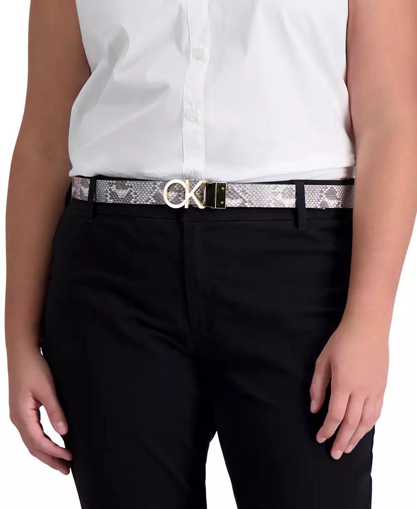 Calvin Klein Women s Reversible Monogram Buckle Belt Black Grey S BeyondStyle